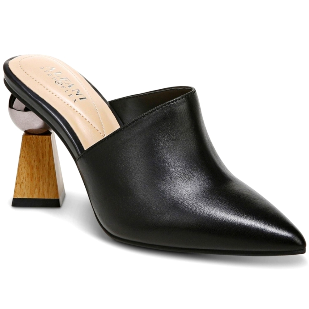 ALFANI Womens Black Junnee Slip On Leather Heeled Mules Shoes